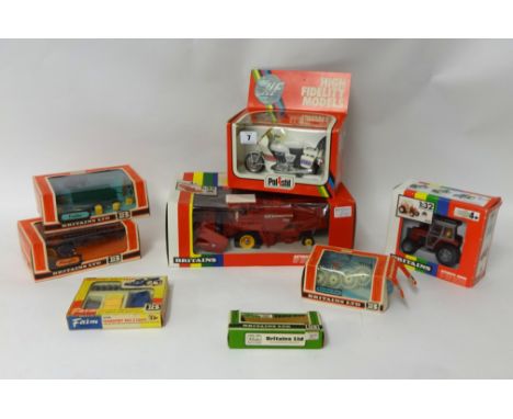 Various boxed Britain's agricultural items including Combine Harvester and Massey Ferguson Tractor plus Polistil Norton motor