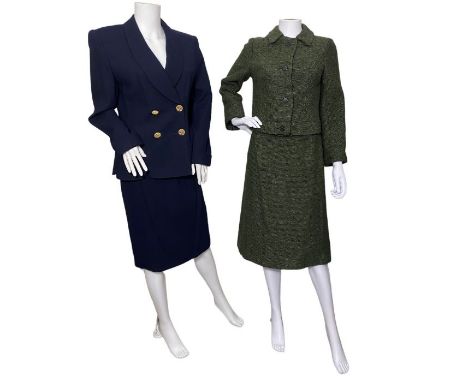 4 vintage women's suits to include one in navy blue by Albert Nipon, one in green and black by Olive Pell and another in gree