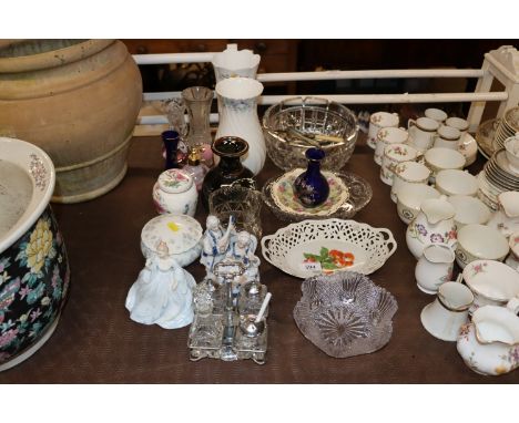 A quantity of various table glassware to include cut glass bowl; various china to include Wedgwood "April Flowers" jar and co