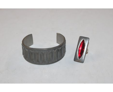 Mylios Vrodrene, Norway, pewter bangle and a Danish signed ring
