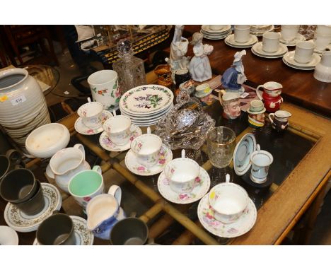 A quantity of Royal Albert "Sweet Pea" cup and saucers, silver plated spoons; Royal Worcester collector's plates; a rose deco