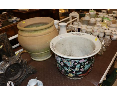 An Oriental decorated jardiniere together with a planter