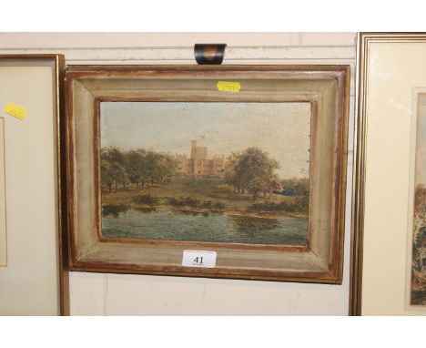 A small oil on copper panel depicting Windsor Castle, initialled S.R.
