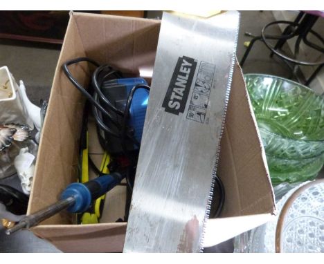 Box of various tools to include a soldering iron
