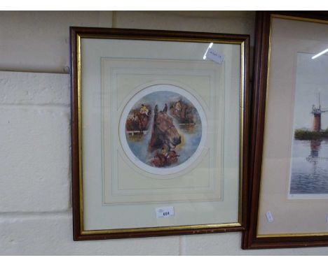 Claire Eve Burton - coloured print, racehorses, signed in pencil