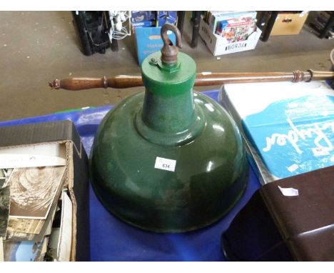 Green enamelled industrial pendant light fitting