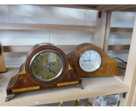 Two small arch top mantel clocks in mahogany veneered cases