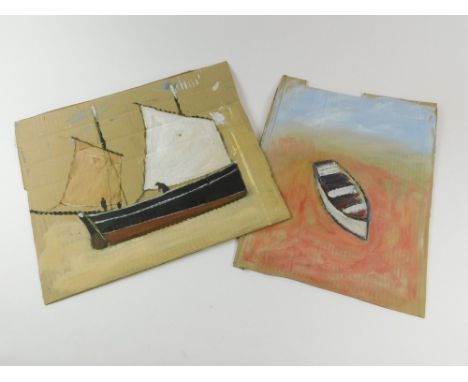 GORDON COUCH. Cornish Boats: A Cornish Lugger, acrylic on cardboard. Signed, 35 x 41cm. Also, one other acrylic sketch, unsig