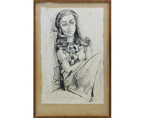 SVEN BERLIN. Portrait of Jacque. Ink drawing, on paper laid down. Signed Sven Berlin, 'Jacque' & dated August 1949. 46 x 30cm