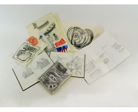 GORDON COUCH. Four sketch books & a quantity of loose sketches, watercolours, charcoal drawings etc.  Please note that all it