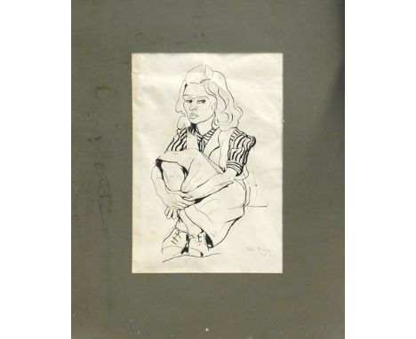 SVEN BERLIN. Portrait of Jacque, seated. Ink drawing. Signed Sven Berlin & dated '47. 35 x 24cm, unframed. NOTE: By this time