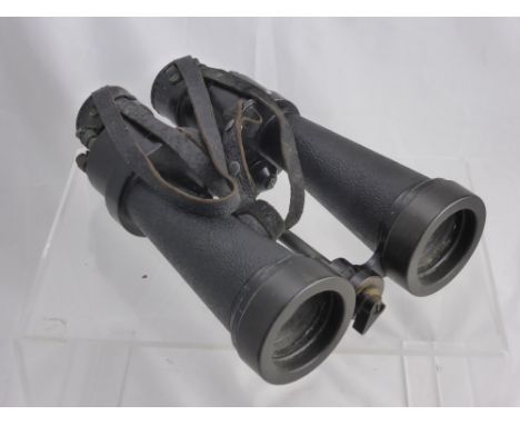 WWII Barr & Stroud Naval Binoculars, complete with original leather lens caps, stamped with the military 'crowsfoot' arrow.