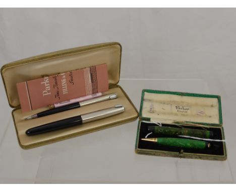 Vintage Parker Pens, including a Parker '51' pen and pencil set with spare lead, in the original box together with a Parker D