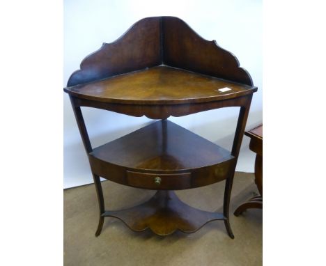 A Georgian Mahogany Corner Wash Stand, two drawers with scalloped shelf, on splayed legs, approx 66 x 42 x 103 cms