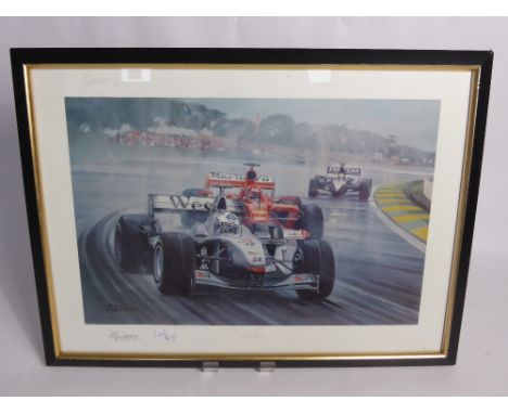 A Sporting Legends Print, entitled 'Michael Schumacher' by Stuart McIntyre, approx 60 x 46 cms together with another entitled