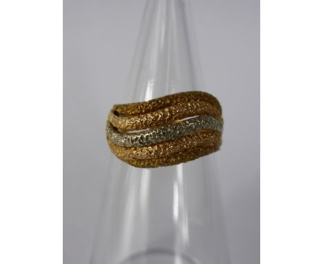A Lady's 18ct Tri Gold Bark Finish Ring, mm HJH, Size R, approx 5.4 gms