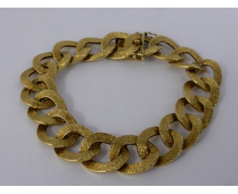 A Lady's Vintage 9ct Yellow Gold Curb Link Bracelet, with bark finish, continental mark, approx 57 gms