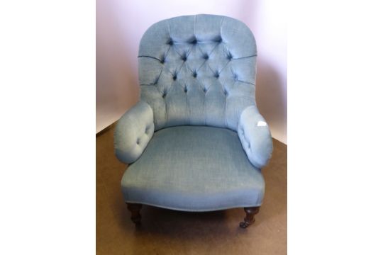 A Victorian Button Back Bedroom Chair On Turned Feet In