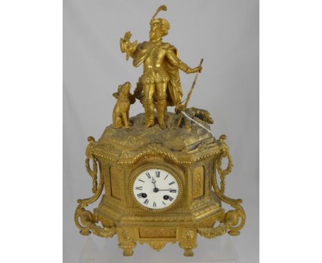 A Victorian Brass Finish Chiming Mantel Clock, the movement nr 5158, stamped 74 EMM80 to case support. The clock depicting a 