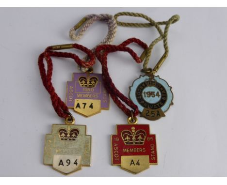 Four Enamel Ascot Members Badges, including the Years 1954, 1986, 1987 and 1988.