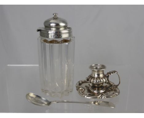 Miscellaneous Silver, including a Cut Glass Silver Rimmed Mustard Pot, dated 1844 together with an Exeter mustard spoon dated