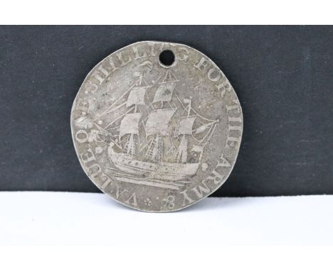 A British 1811 Bristol Quay army silver shilling coin. 
