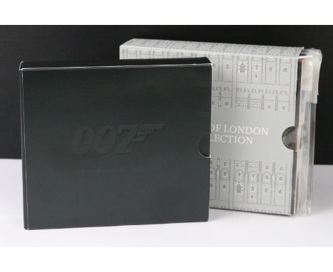 A British Royal Mint brilliant uncirculated 2018 The Tower of London £5 four coin set together with the 007 James Bond £5 thr