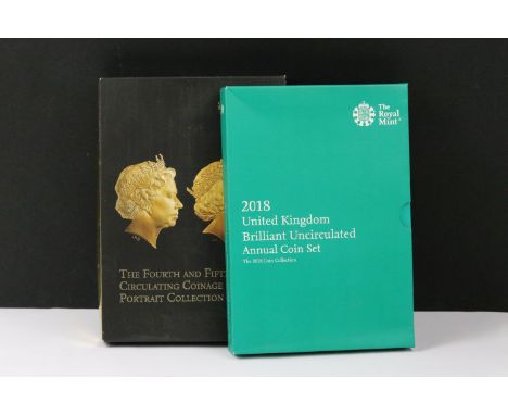 A Royal Mint United Kingdom brilliant uncirculated 2018 annual coin year set together with the 2015 forth and fifth circulati