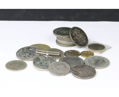 A small collection of mainly British coins to include a Queen Victoria 1891 silver full crown coin and a Queen Victoria 1890 