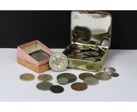 A collection of mainly British pre decimal coins to include a Queen Victoria 1889 silver full crown coin. 