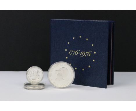 A United States of America 1976 Bicentennial silver proof three coin set comprising silver Liberty dollar, half dollar and qu