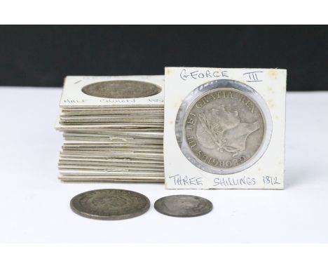 A collection of British early milled silver coins to include King William IV, King George III and King George IV examples inc