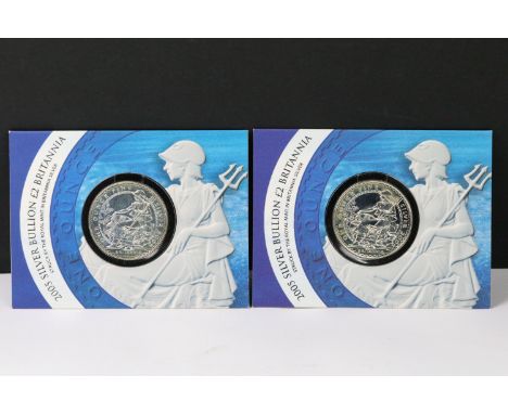 Two British Royal Mint Britannia fine silver bullion 1oz coins. 