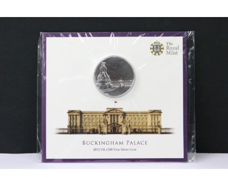 A Royal Mint United Kingdom 2015 fine silver £100 coin within sealed Royal Mint packaging. 
