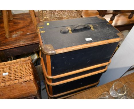 A wooden bound travelling trunk