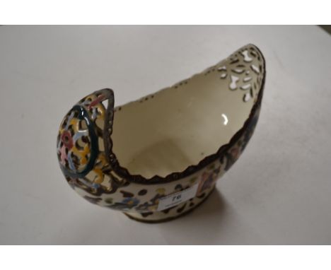 A Zsolnay Pecs style fruit basket of crescent shape 