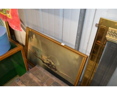 After Barrie A F Clark, gilt framed print of a spitfire 