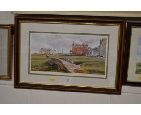 A pencil signed print depicting the Old Course St Andrews; and a watercolour study depicting the Old Clubhouse Woodbridge 