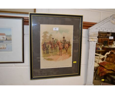 A coloured print depicting The Duke of Yorks own Loyal Suffolk Hussars 