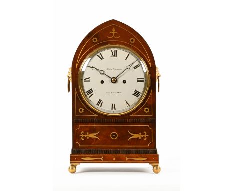 A Regency brass strung bracket clock by John Thompson Edinburgh, with two train movement, brass carrying handle to either sid