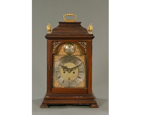 A Georgian bracket clock by Stephen Tracy London, with two train fusee verge movement striking on five bells, the case gesso 