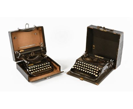 A vintage Corona portable typewriter, and a Smith Premier compact portable typewriter.