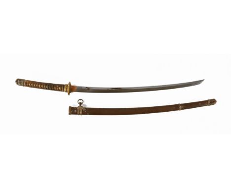 A signed Japanese Samurai sword, with metal scabbard. Overall length including scabbard 102.5 cm, blade length to tang 69 cm 