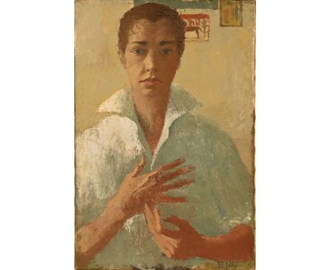 Diana Douglas De Fenzi, 20th century, portrait of a young lady, half length, signed to lower right, oil on canvas.  50 cm x 7