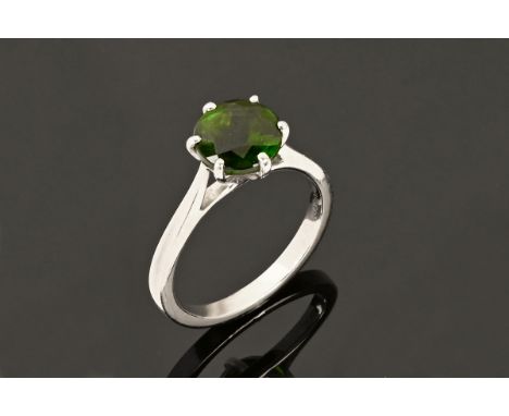 A Rhapsody 950 platinum solitaire chrome dioxide glass crystal ring, Size N.  Gross weight 5.1 grams, emerald diameter 7 mm.