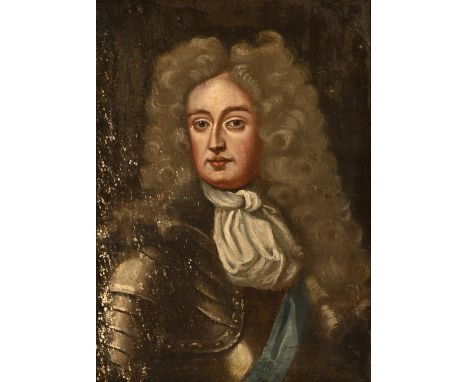 Follower of Sir Godfrey Kneller (1646-1723), portrait of a gentleman, head and shoulders wearing armour, a white cravat, oil 