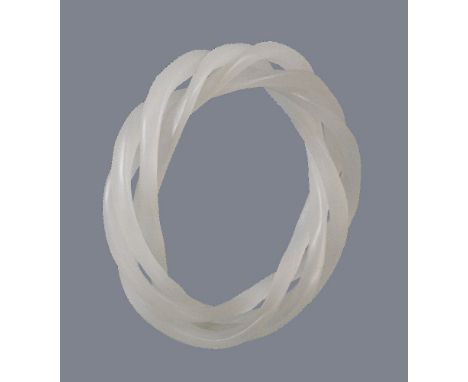 A white jade triple articulated bangle, interior measurement 6cm diameter exterior 8.5cm diameter 白玉镯