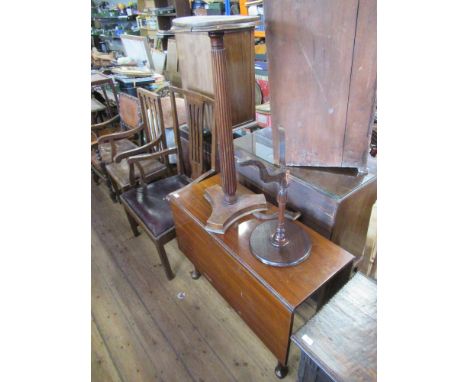 A 19th century mahogany drop leaf table together with a plant stand and wine table af&nbsp;