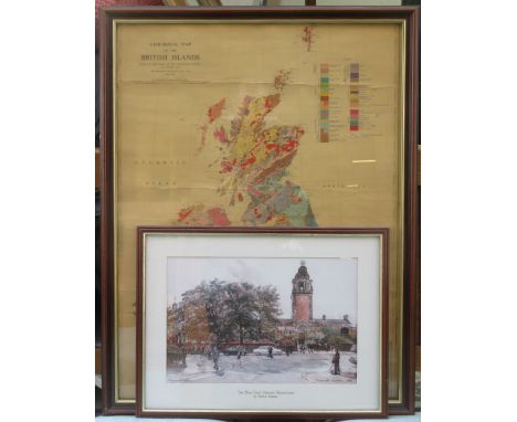 FRANK GREEN PRINT OF LIVERPOOL AND FRAMED GEOLOGICAL MAP OF THE BRITISH ISLES.