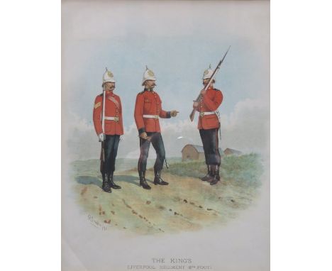 R SIMKIN, FRAMED PRINT- THE KING'S LIVERPOOL REGIMENT (8TH FOOT), APPROXIMATELY 29cm x 23cm 